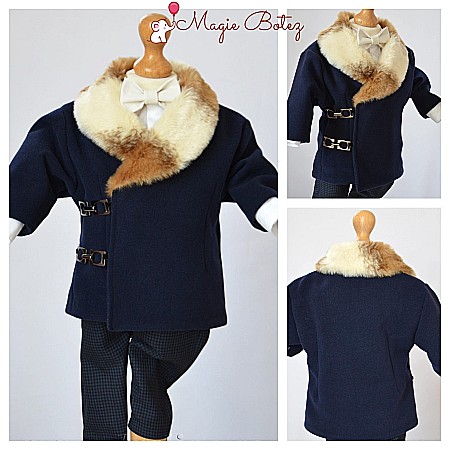 Costume Botez - Costum cu palton de botez baieti toamna-iarna 4 piese, Victor