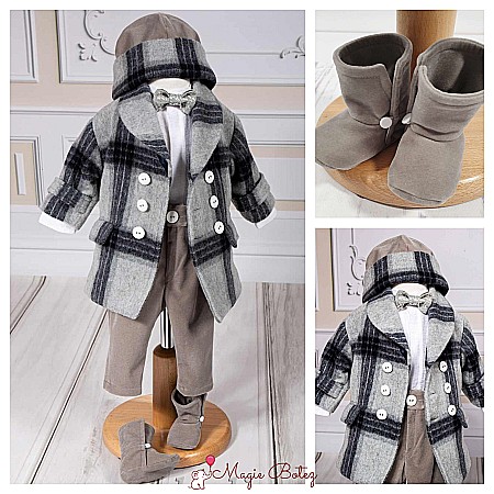Costume Botez - Costum cu palton de botez bebelusi baieti iarna din stofa Julian