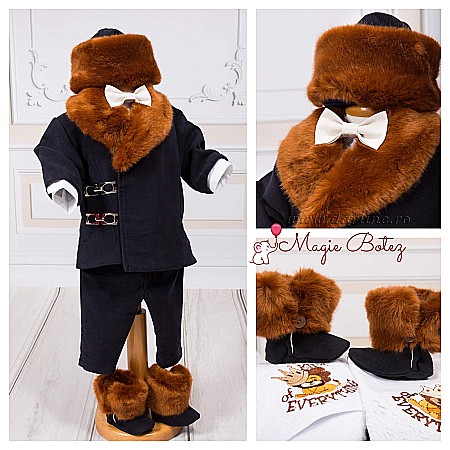 Costume Botez - Costum cu palton de botez bebelusi baieti iarna Sebastian