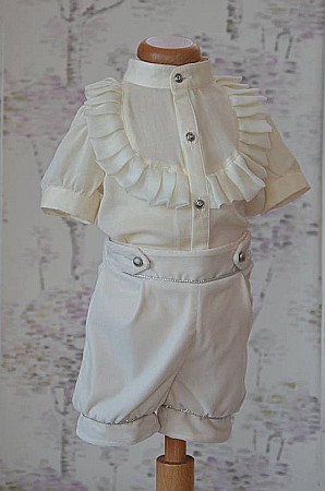 Costum de botez alb-ivoire baiat de vara VERSAILLES, camasa tip body, 3 piese [1]