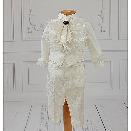 Costum de botez alb-ivoire baiat Fabian din brocart ivoire, 6 piese [4]