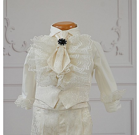 Costum de botez alb-ivoire baiat Fabian din brocart ivoire, 6 piese [3]