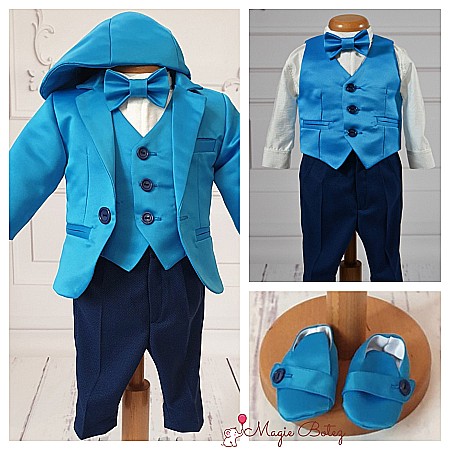Costume Botez - Costum de Botez albastru baiat Oscar, 6 piese