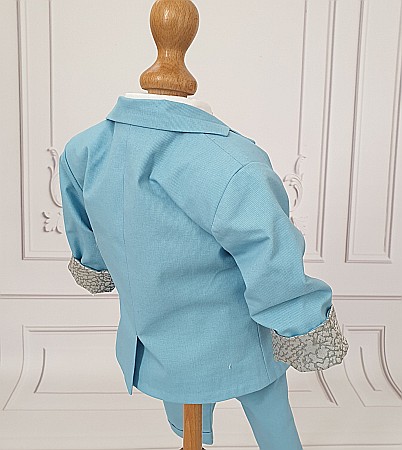 Costum de botez albastru baieti Azzuro de vara din bumbac bleu [4]