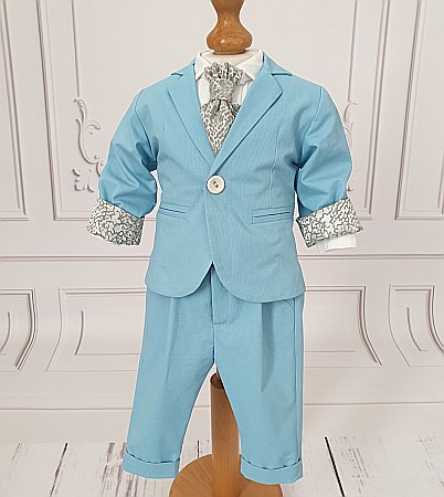 Costum de botez albastru baieti Azzuro de vara din bumbac bleu [3]
