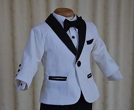 Costum de botez baiat, Black and White catifea alba stofa neagra, 6 piese, dvb33 [1]