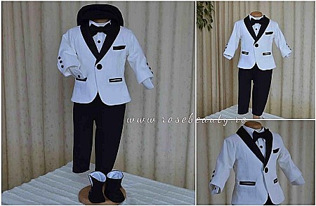 Costum de botez baiat, Black and White catifea alba stofa neagra, 6 piese, dvb33 [2]