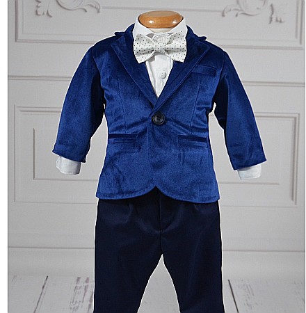 Costume Botez - Costum de Botez baiat CEZAR din catifea albastra, 4 piese