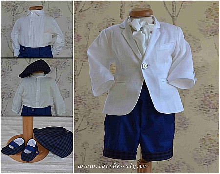 Costume Botez - Costum de botez baiat de vara elegant din stofa si in, 6 piese, ALFONSE