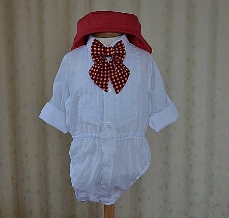 Costum de botez baiat de vara rosu si alb, Short Dots, 4 piese [1]