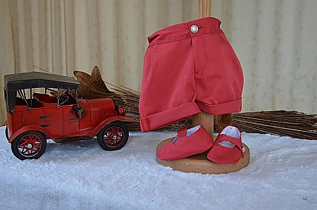 Costum de botez baiat de vara rosu si alb, Short Dots, 4 piese [3]