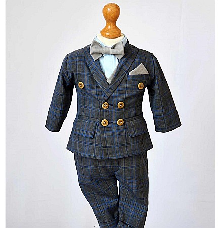 Costume Botez - Costum de botez baiat elegant Alfonso din stofa, croiala moderna, 7piese