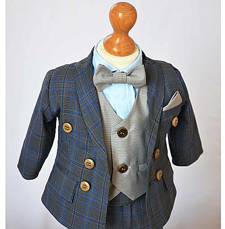 Costum de botez baiat elegant Alfonso din stofa, croiala moderna, 7piese [1]