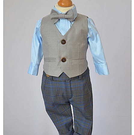 Costum de botez baiat elegant Alfonso din stofa, croiala moderna, 7piese [7]