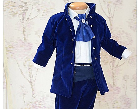 Costum de botez baiat elegant Blue Boy catifea albastra, 7 piese [2]