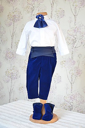 Costum de botez baiat elegant Blue Boy catifea albastra, 7 piese [5]
