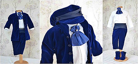 Costum de botez baiat elegant Blue Boy catifea albastra, 7 piese [1]