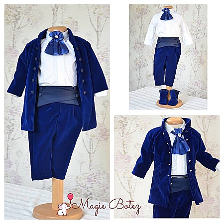 Costume Botez - Costum de botez baiat elegant Blue Boy catifea albastra, 7 piese