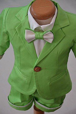 Costum de botez baiat pentru vara bumbac verde 6 piese, Forest [3]