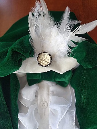 Costum de botez baiat print ROBIN catifea verde cu pantalon lung 6 piese, dvb37 [1]