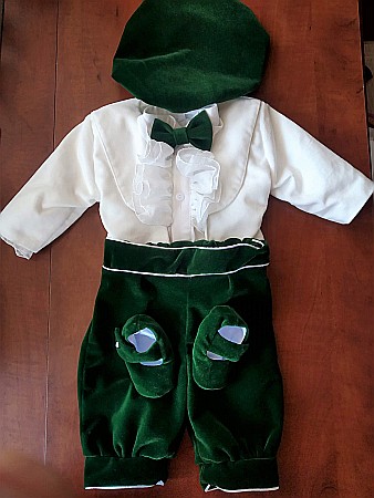 Costum de botez baiat printisor HENRIC, catifea ivoire verde 6 piese, dvb28 [1]