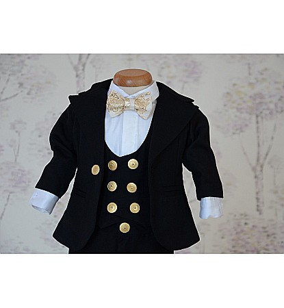 Costum de botez baiat toamna-iarna cu vesta catifea bleumarin 7 piese, ROBERT [1]