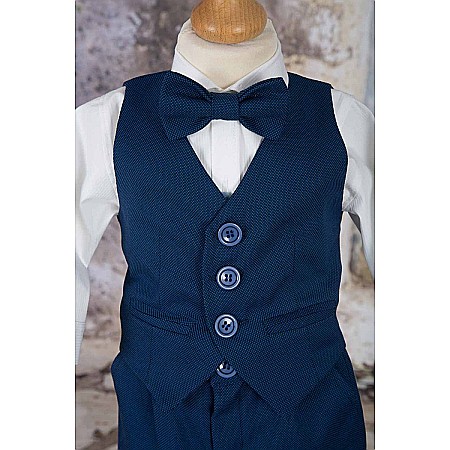 Costum de botez baiat toamna-iarna Winter Castle din stofa bleumarin si bumbac, 7 piese [1]