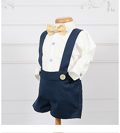 Costume Botez - Costum de botez baieti pentru vara SEBI din bumbac, camasa body, 5 piese