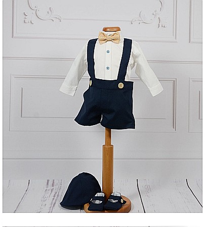 Costum de botez baieti pentru vara SEBI din bumbac, camasa body, 5 piese [1]