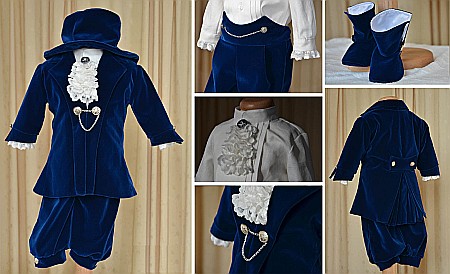 Costume Botez - Costum de botez baieti print PHILIP catifea albastru regal