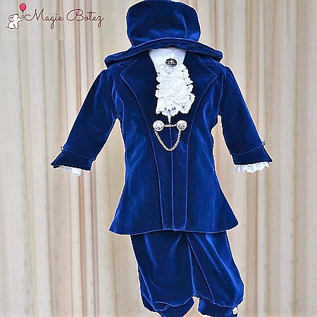 Costum de botez baieti print PHILIP catifea albastru regal [1]