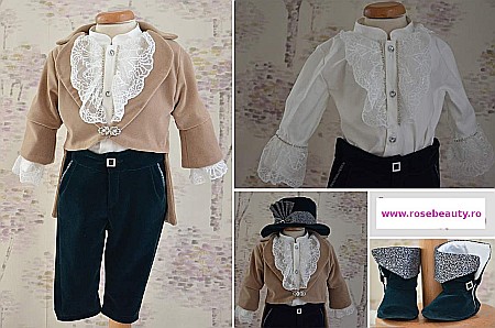 Costume Botez - Costum de botez baieti printi toamna-iarna catifea LORD GREEN