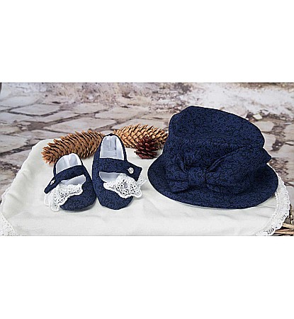Costum de Botez print baiat bleumarin Henry din brocart, 6 piese [4]