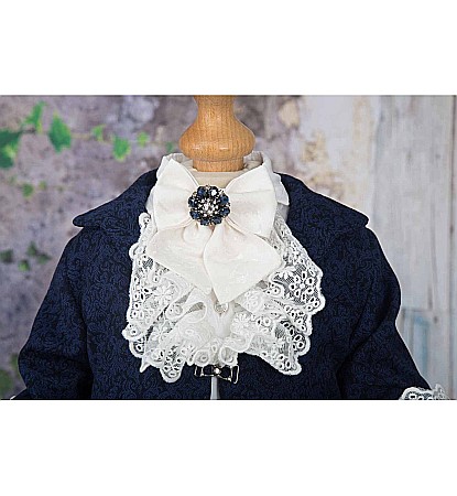 Costum de Botez print baiat bleumarin Henry din brocart, 6 piese [2]