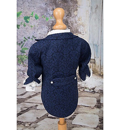 Costum de Botez print baiat bleumarin Henry din brocart, 6 piese [6]