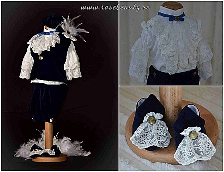 Costume Botez - Costum de botez print baiat Elegant Boy cu vestuta, din catifea bleumarin, dvb25