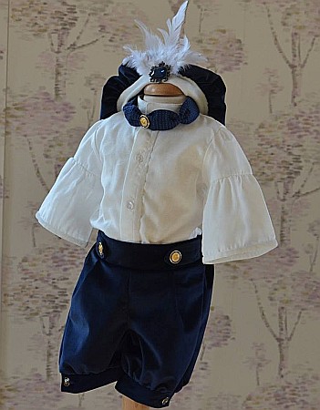 Costum de botez vara print baiat MARQUIS, din catifea si bumbac, 5 piese [1]