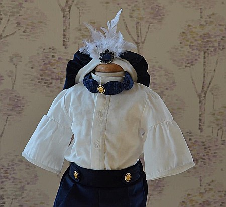 Costum de botez vara print baiat MARQUIS, din catifea si bumbac, 5 piese [3]
