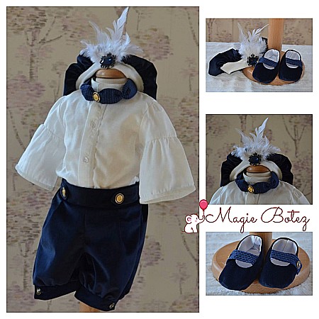 Rochite de Botez - Costum de botez vara print baiat MARQUIS, din catifea si bumbac, 5 piese
