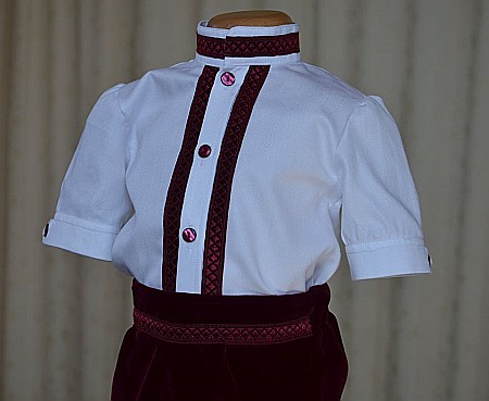 Costum de vara botez baiat, din catifea visinie si camasa bumbac, 3 piese, Andy [2]