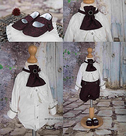 Costum de vara botez baiat elegant stofa bordo, Narcisse [2]