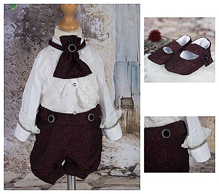 Costume Botez - Costum de vara botez baiat elegant stofa bordo, Narcisse