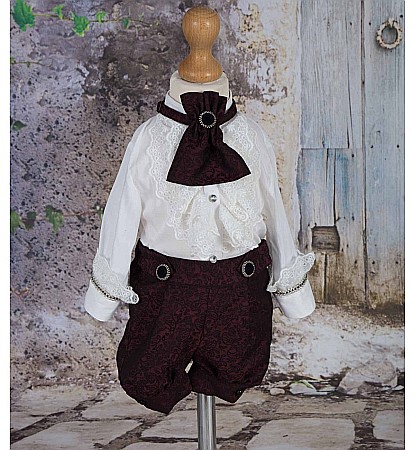 Costum de vara botez baiat elegant stofa bordo, Narcisse [3]