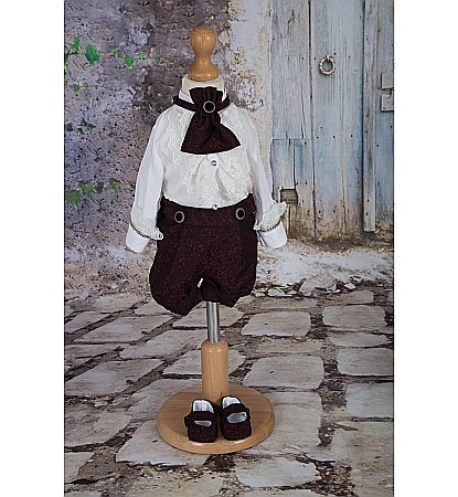 Costum de vara botez baiat elegant stofa bordo, Narcisse [1]