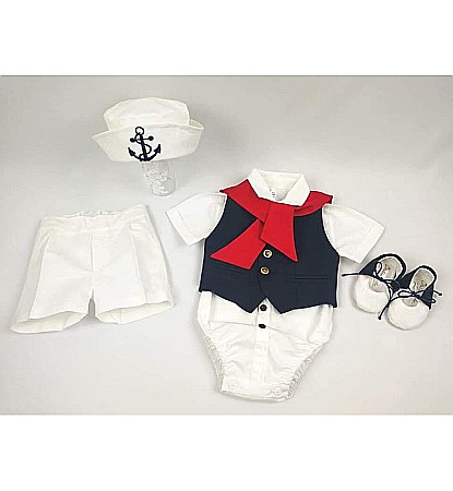 Costum de vara botez baiat Sailor, 6 piese