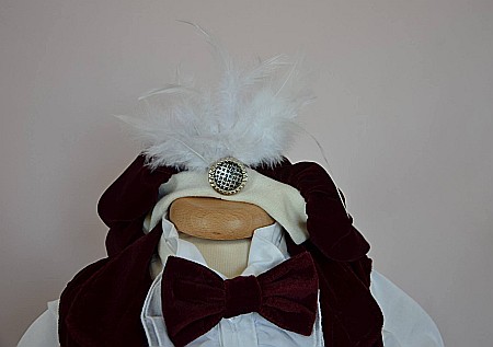 Costum de vara botez baiat Velvet Prince, din catifea fina subtire culoare bordo, 6 piese [2]