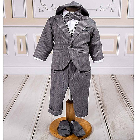 Costume Botez - Costum elegant de Botez baiat toamna-iarna Harvey din stofa fina, 8 piese