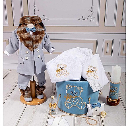 Costume Botez - Costum, lumanare si trusou de botez baiat toamna-iarna Oliver