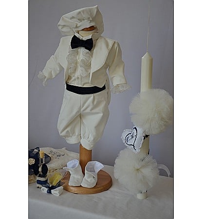 Costume Botez - Costum, lumanare, trusou botez baieti SET catifea ivoire CHARLES