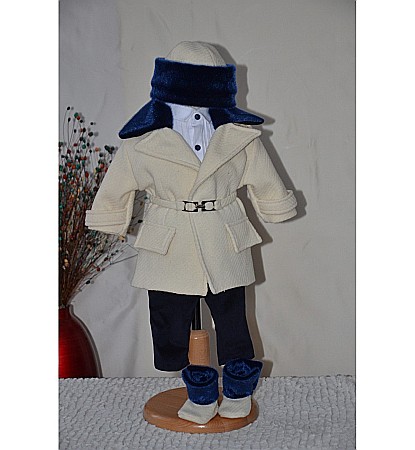 Costume Botez - Costum si palton de botez baiat toamna-iarna din lana, 5 piese, Jakob